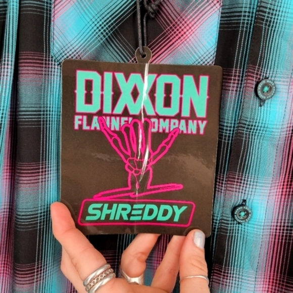 DIXXON Shreddy Bamboo Short Sleeve Plaid Button Up Blue, Pink - Picture 14 of 15